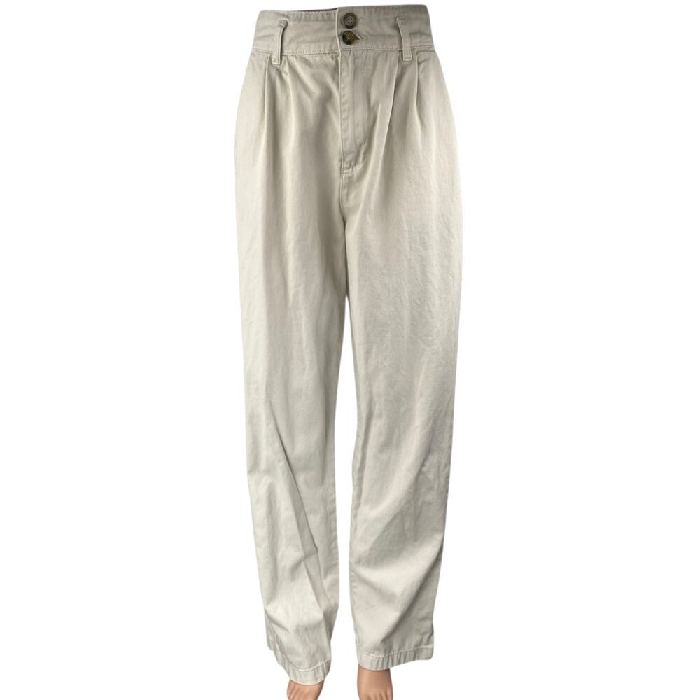 Stradivarius Women's White High Waisted Pleated Wide Leg Trousers Pants Size 4
